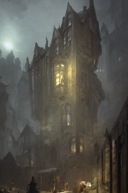 Image similar to old victorian stone building, high octane, 8 k, digital art, magic the gathering, mtg, by greg rutkowski, trending on artstation