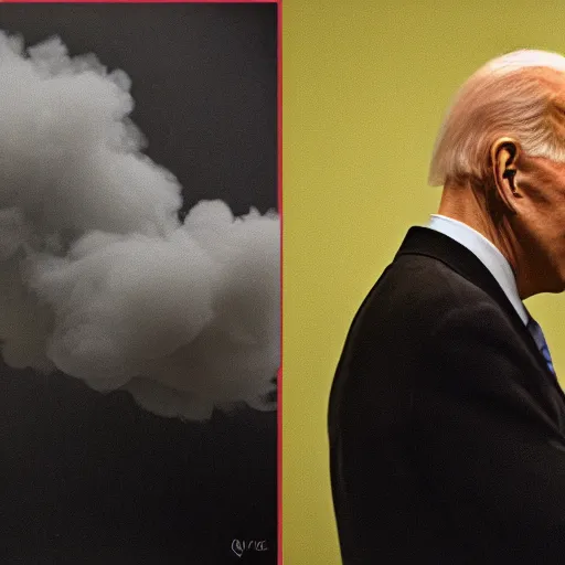 Image similar to joe biden exhaling a cloud of smoke during his mugshot, award winning mugshot photography