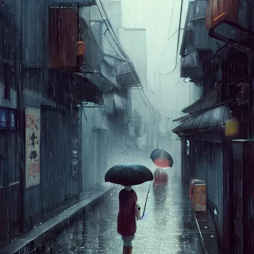 a painting of a rain soaked back street in osaka, | Stable Diffusion
