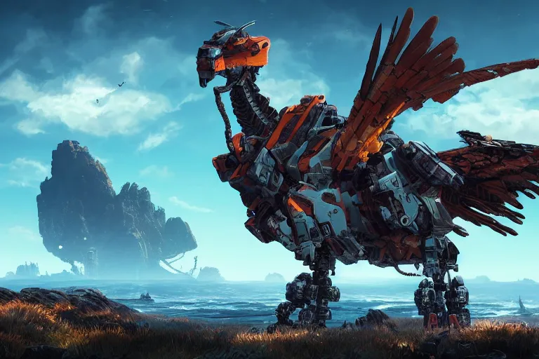 Image similar to stormbird machine mecanical creature robot of horizon forbidden west horizon zero dawn bioluminiscence global illumination ray tracing hdr fanart arstation by ian pesty and alena aenami artworks in 4 k