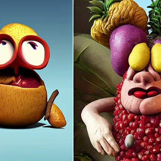 Image similar to giuseppe arcimboldo, potato head, fruit monster, unreal engine, new scifi movie