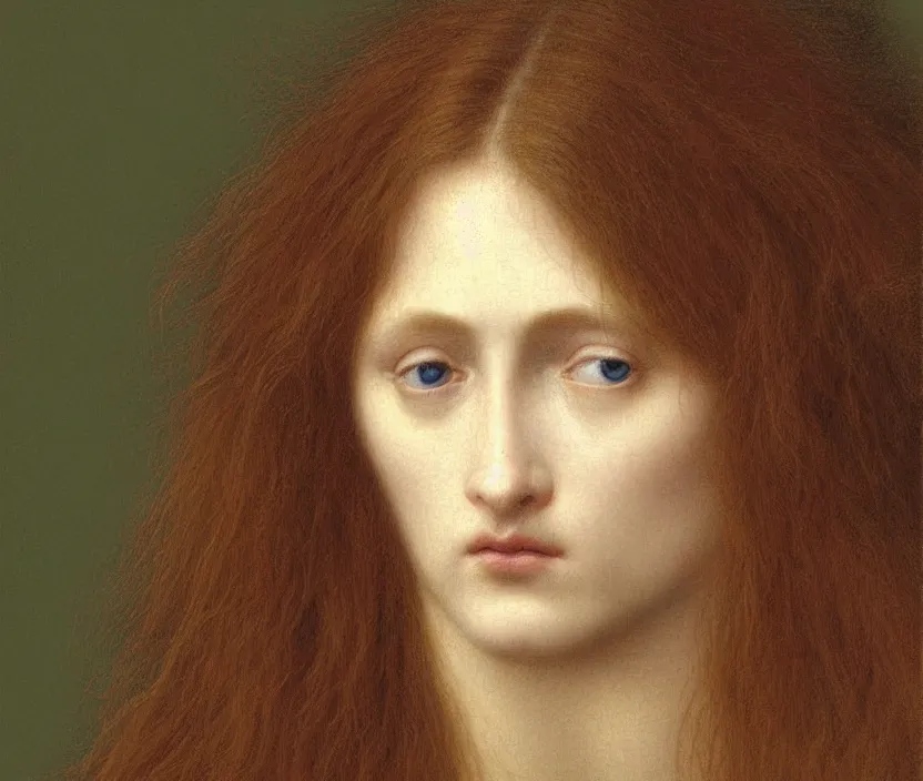 Prompt: a close up of a person with long hair, a digital rendering by wendy froud, cg society, classical realism, pre - raphaelite, studio portrait, dutch golden age
