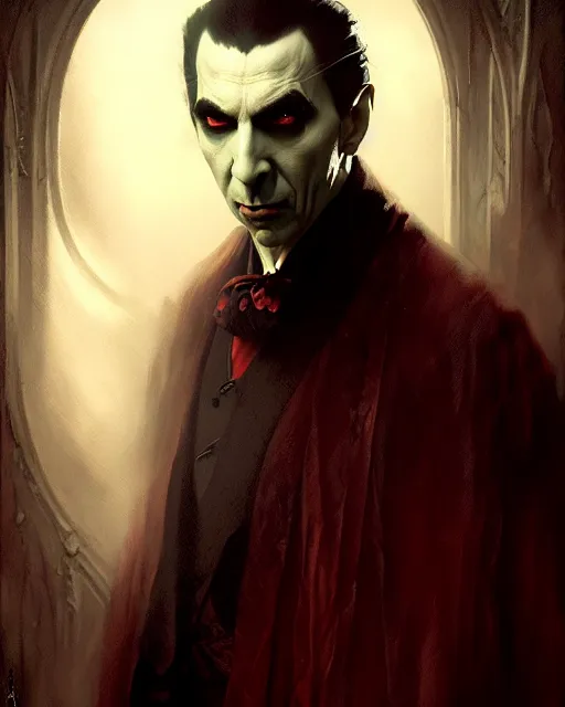 Image similar to portrait of mysterious bela lugosi's dracula, fantasy character portrait, ultra realistic, concept art, intricate details, highly detailed by greg rutkowski, gaston bussiere, craig mullins, simon bisley