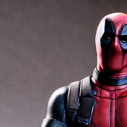 Image similar to wade wilson claymation, deadpool, cinematic, volumetric lighting