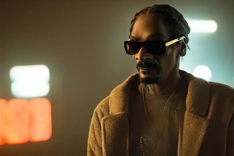 Prompt: movie screenshot of snoop dogg in blade runner 2049 4k