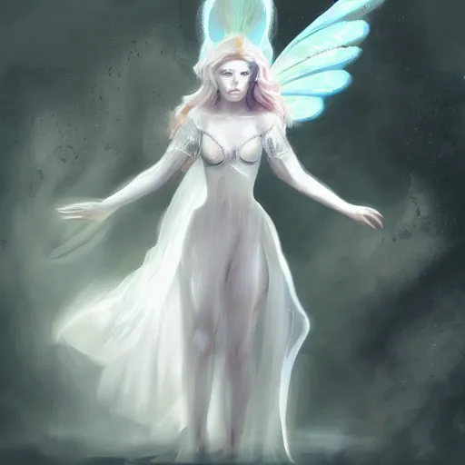 Prompt: a white fairy by marta nael, concept art