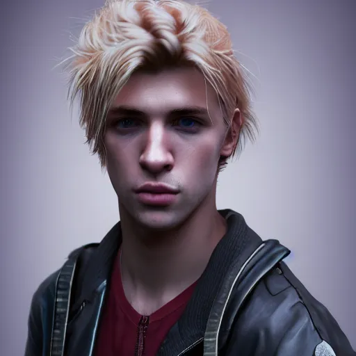 Prompt: A videogame portrait of a blond young Irish man. Rock star. Dressed in 1980s style. Highly detailed, fine Art, high detail, great lighting, 8k resolution, masterpiece, concept art, illustration, clear eyes, painting oil on canvas, octane render, HDR, trending on artstation, 4k, 8k, HD