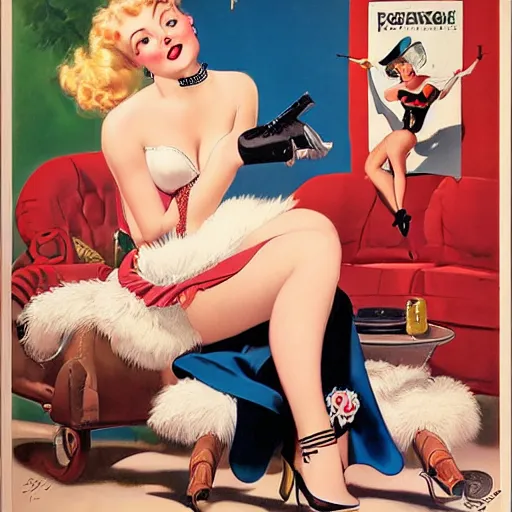Prompt: a pinup by gil elvgren and loish.