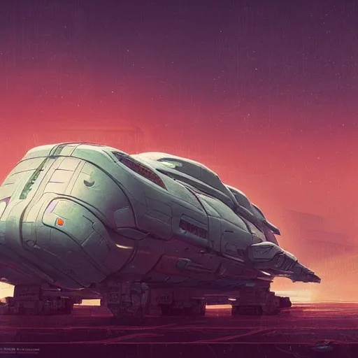 Image similar to scifi cargo spaceship in heavy armor, by simon stalenhag, by ian pesty and alena aenami and makoto shinkai, concept art, matte painting, washed colors,