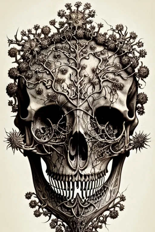 Image similar to art forms of nature by ernst haeckel, memento mori by arthur rackham, ornate antique porcelain beautiful skull mask, ultrasharp, photorealistic, hyperdetailed, octane render, polished, art nouveau, neo - gothic, gothic, intricate ornamental organic filigree, art nouveau botanicals, art forms of nature by ernst haeckel, horizontal symmetry, symbolist, visionary