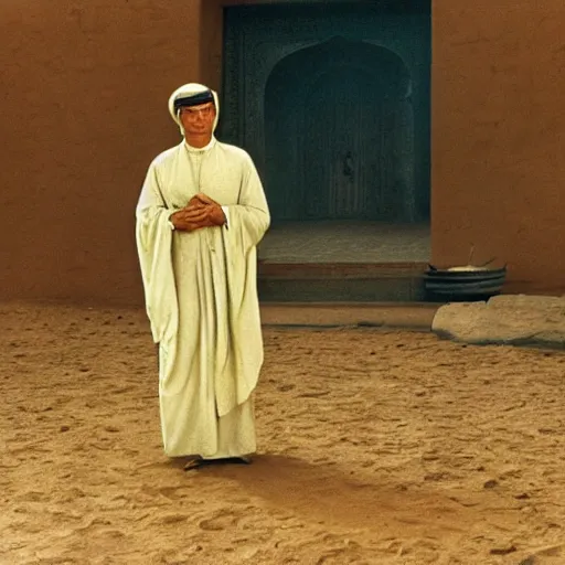 Image similar to a film still of big bird in lawrence of arabia ( 1 9 6 2 ) technicolor