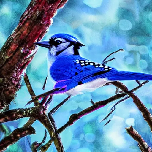 Premium AI Image  A blue jay is flying in the forest.