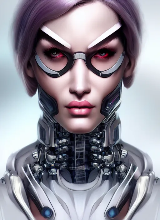 Prompt: portrait of a cyberpunk woman by Artgerm, biomechanical, hyper detailled, trending on artstation