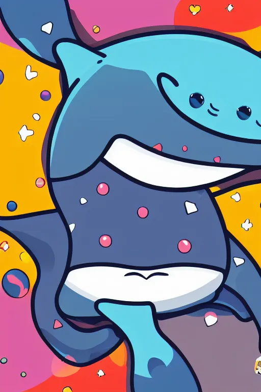 Image similar to Baby whale, sticker, anthropomorphic, colorful, fantasy, artstation, illustration, highly detailed, simple, smooth and clean vector curves, no jagged lines, vector art, smooth