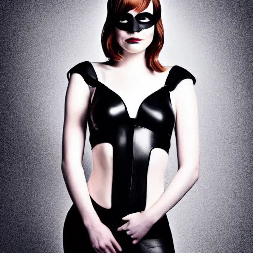 Prompt: Fully-clothed full-body portrait of Emma Stone as catwoman with eyes covered, XF IQ4, 50mm, F1.4, studio lighting, professional, 8K