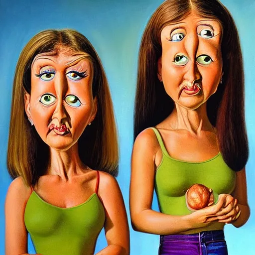 Image similar to beautiful lifelike painting of the peanut sisters, hyperreal detailed facial features and uv lighting, art by ed roth and basil wolverton