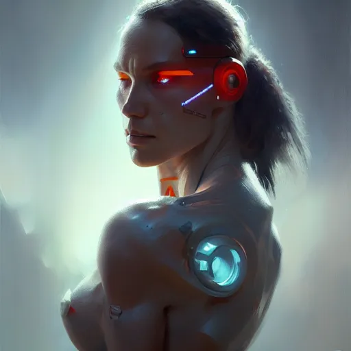 Prompt: cyborg, beautiful, concept art oil painting, portrait ethereal by jama jurabaev, greg rutkowski extremely detailed, brush hard, artstation, soft light