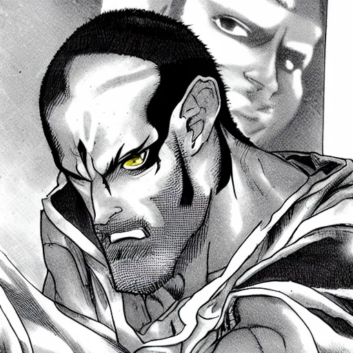 Image similar to bald ethan van sciver with a trimmed grey beard and point nose as an anime character