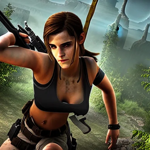 Image similar to Screenshot of Emma Watson as Lara Croft video game