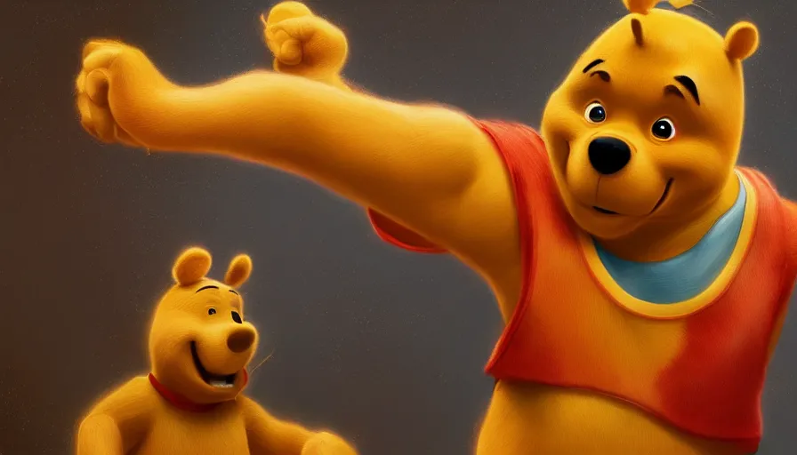 Image similar to Digital painting of John Cena as Winnie the Pooh, hyperdetailed, artstation, cgsociety, 8k