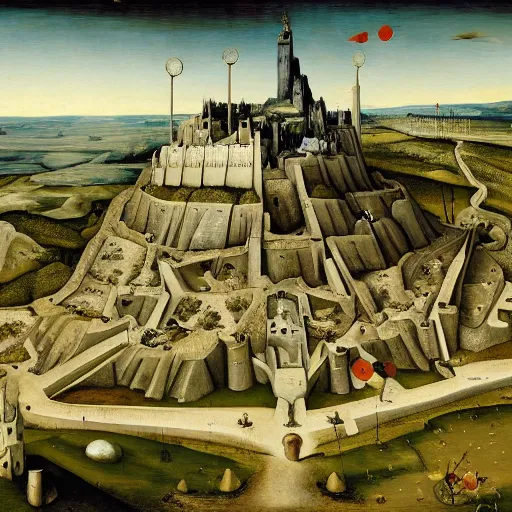 Image similar to Minas Tirith by Bruegel, oil-painting, masterpiece