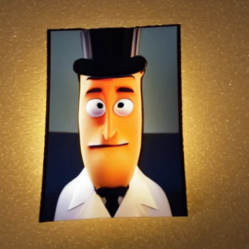 Image similar to photo of [ a single salted french fry chip ] shaped like that looks like stephen fry as a pixar character hybrid intercross mix cinematic lighting