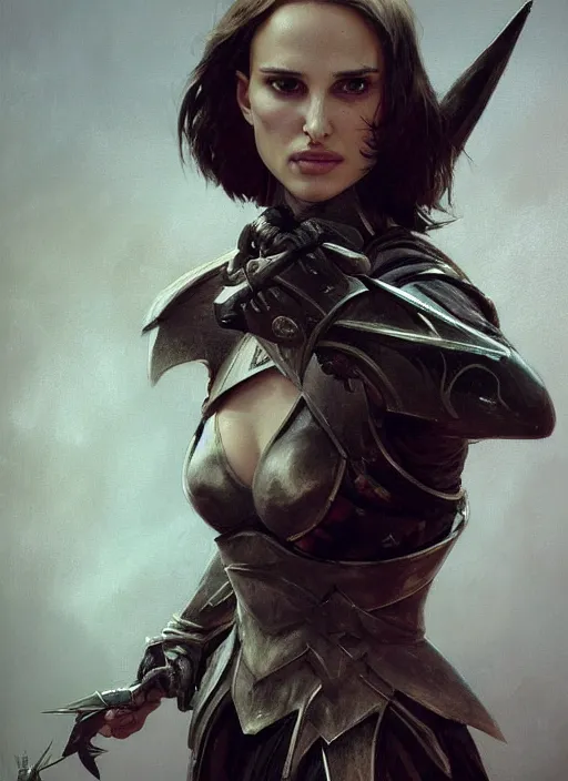 Image similar to young natalie portman, legendary warrior, warframe, lord of the rings, tattoos, decorative ornaments, battle armor, carl spitzweg, ismail inceoglu, vdragan bibin, hans thoma, greg rutkowski, alexandros pyromallis, cute, perfect face, detailed, sharply focused, centered, rule of thirds, photorealistic shading