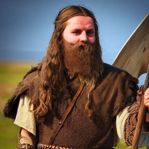 Prompt: photo of moistkritikal as a viking age historical reenactor