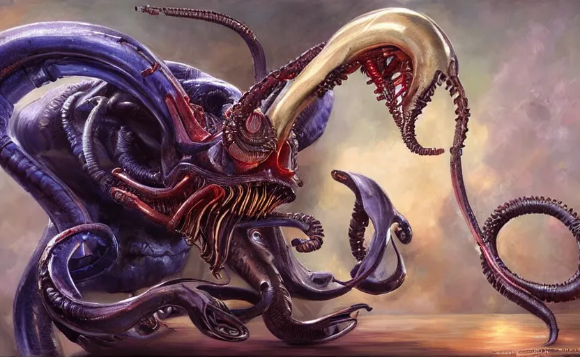 Image similar to Alchemy Xenomorph. By Konstantin Razumov, highly detailded