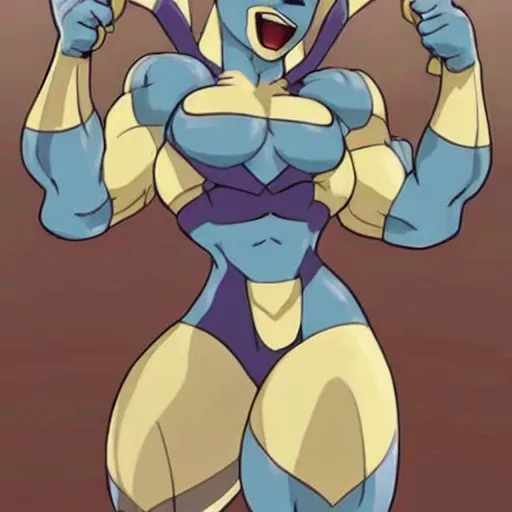 Image similar to Ariana Grande as Machamp. !!!MACHAMP!!! from Pokemon. Big strong 4-arms machamp. Beautiful pop princess face Ariana Grande. !!!BIG MUSCLES BUFF MACHAMP!!!