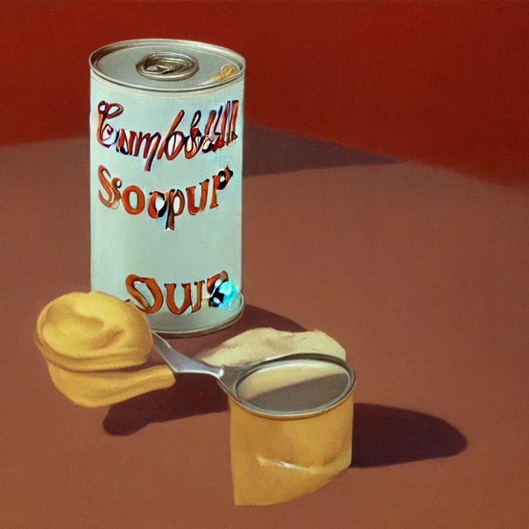 Prompt: Hyperrealistic photograph of a single Campbell's soup can, very realistic