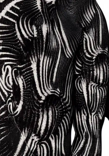 Image similar to henley shirt inspired by h. r. giger designed by alexander mcqueen