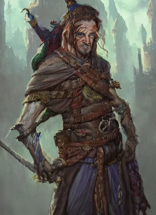 Image similar to poor dirty ugly beggar, ultra detailed fantasy, dndbeyond, bright, colourful, realistic, dnd character portrait, full body, pathfinder, pinterest, art by ralph horsley, dnd, rpg, lotr game design fanart by concept art, behance hd, artstation, deviantart, hdr render in unreal engine 5