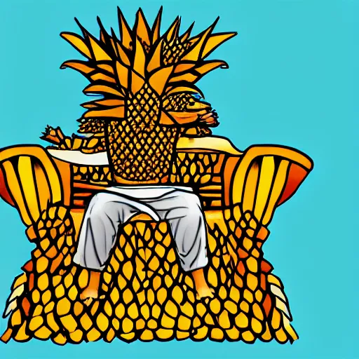 Prompt: Digital drawing of a king sitting on a throne made of pineapples