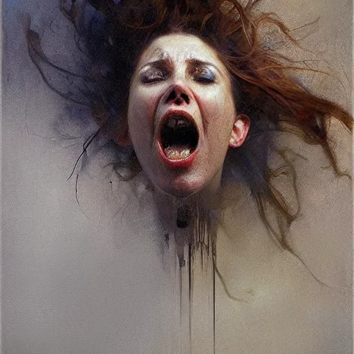 Prompt: hyperrealist portrait of a screaming head made of smoke by jeremy mann and alphonse mucha and alan lee, fantasy art, photo realistic, dynamic lighting, artstation, poster, volumetric lighting, very detailed faces, award winning