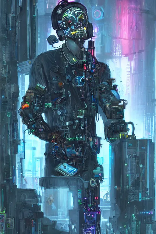 Image similar to manfred clynes as a cyberpunk cyborg