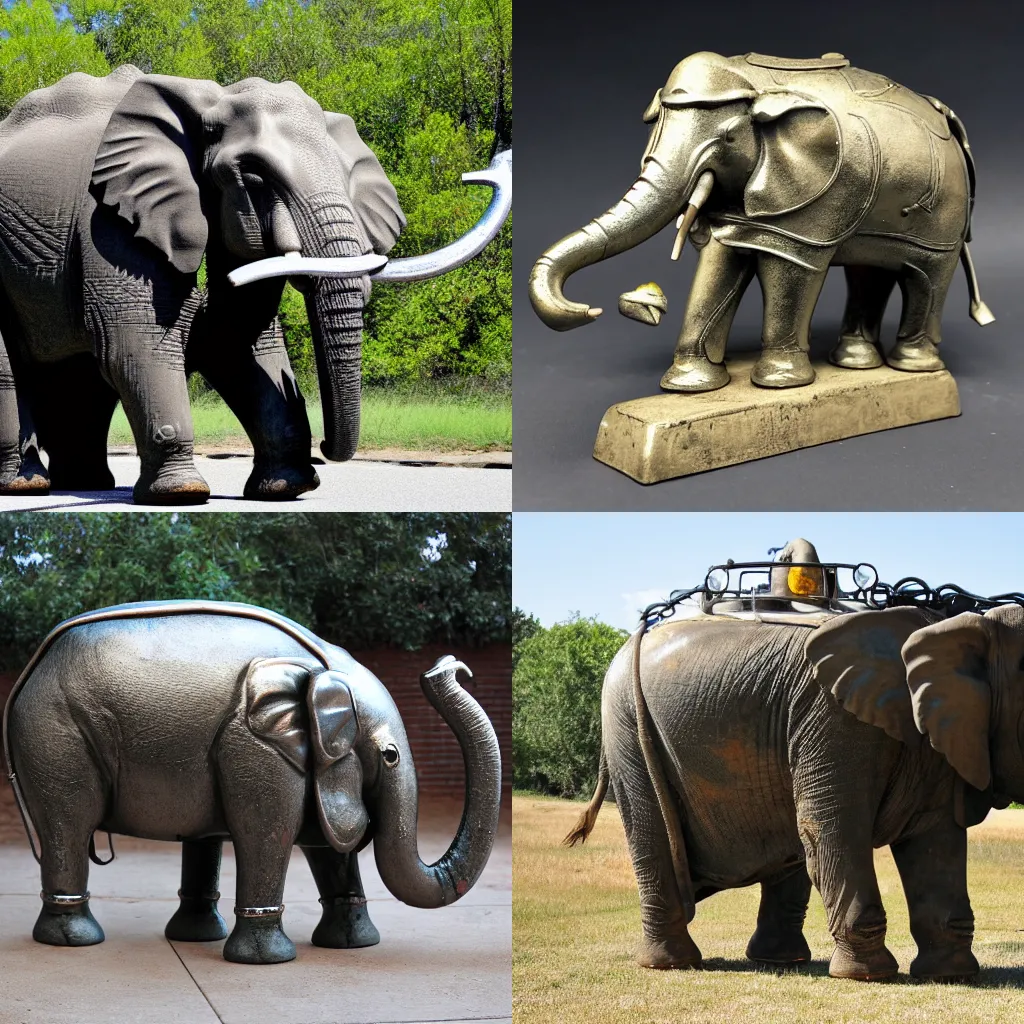 Prompt: tank as metal elephant