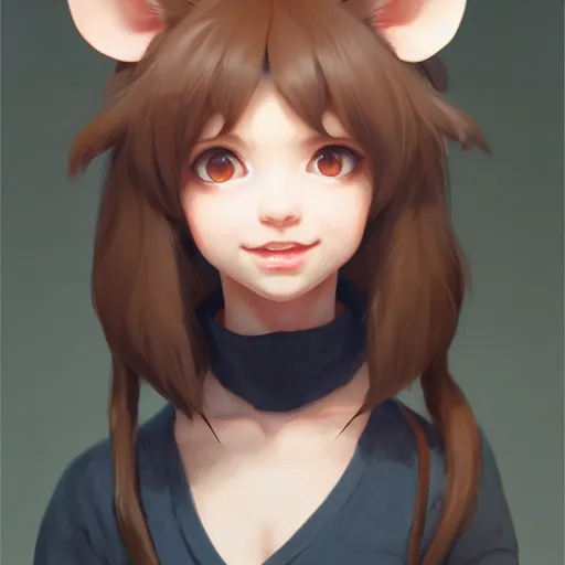 Image similar to character design portrait of a cute anthropomorphic furry rat girl with rat ears, looking at the camera, smiling, 4 k, concept art, by wlop, ilya kuvshinov, artgerm, krenz cushart, pixiv.