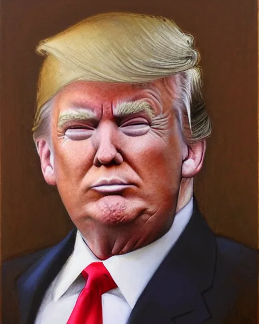 Image similar to donald trump serene, smirk, by john waterhouse