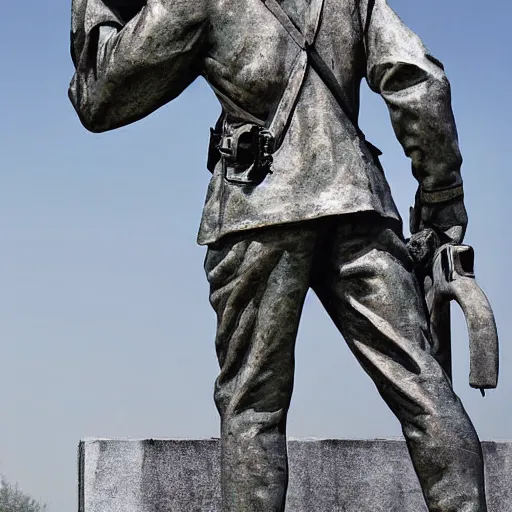 Prompt: soldier, statue, chrome, reflect photograph