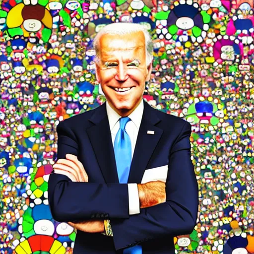 Image similar to a portrait of joe biden in the style of takashi murakami 4 k