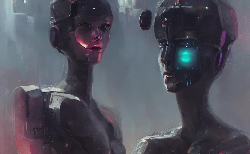 Image similar to a painting of a sensual robot from metropolis trending on artstation in the style of greg rutkowski, blade runner, cyberpunk