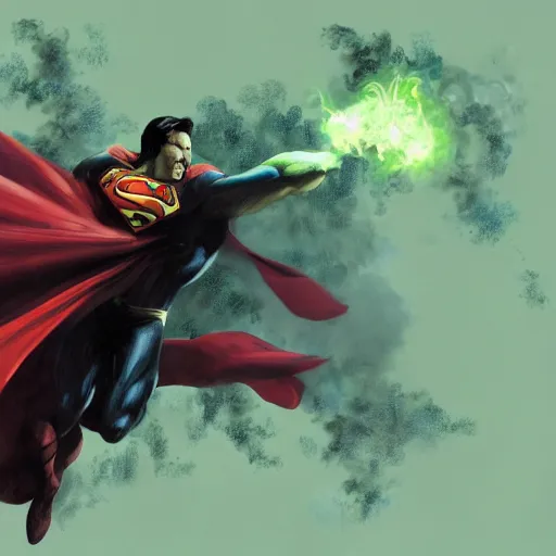 Prompt: superman smoke kryptonite green dust, wlop, superman is high, superman is addicted, by greg rutkowski