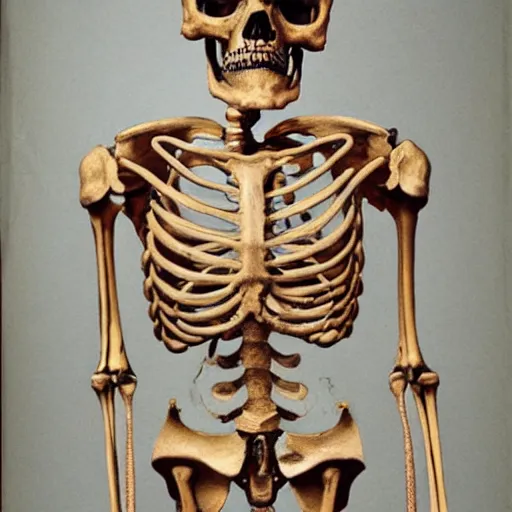 Prompt: A beautiful hyper realistic old portrait of a biomechanical WW1 skeleton soldier