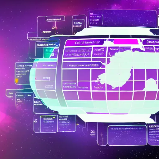 Prompt: futuristic screen depicting an alien planet with purple continents, labels and info onscreen, infographic style, mass effect screenshot, sci fi info screen