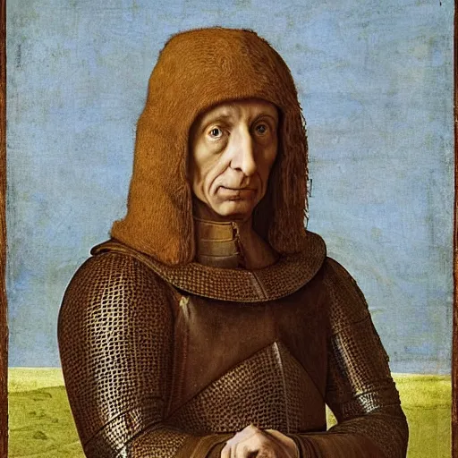 Prompt: Michel Houellebecq portrait in Renaissance armor, detailed, cinematic light, art by Leonardo da Vinci