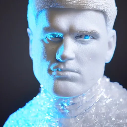 Image similar to an ice sculpture portrait of vanilla ice