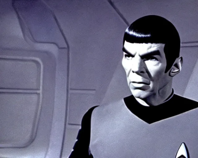 Image similar to film still from star trek, spock on an alien planet, 1 9 6 8