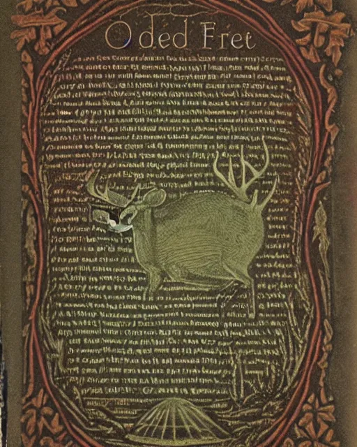 Image similar to esoteric forest scripture old book cover written for deer
