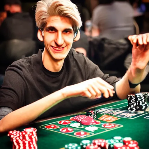 Image similar to handsome xqc gambling : : realistic : : 1 dslr : : 1 - - quality 2